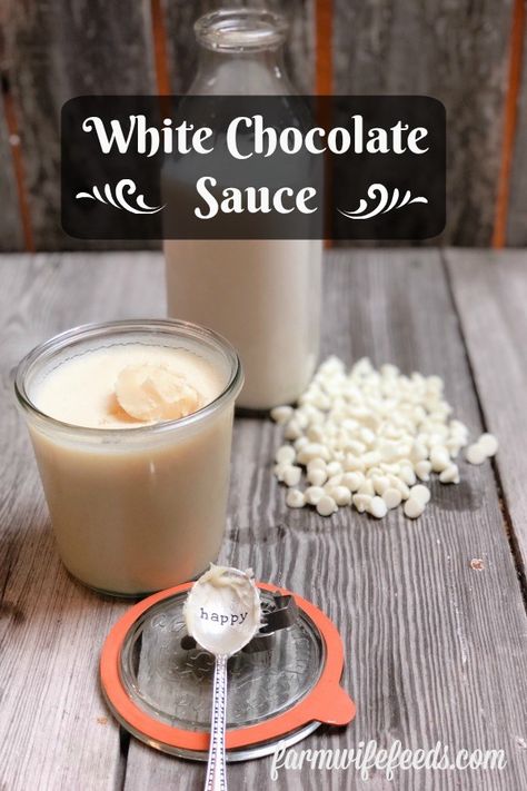 White Chocolate Sauce - The Farmwife Feeds Making Desserts, Best White Chocolate, Chocolate Peanut Butter Desserts, White Chocolate Sauce, White Hot Chocolate, Peanut Butter Desserts, Easy No Bake Desserts, No Bake Bars, Salted Chocolate