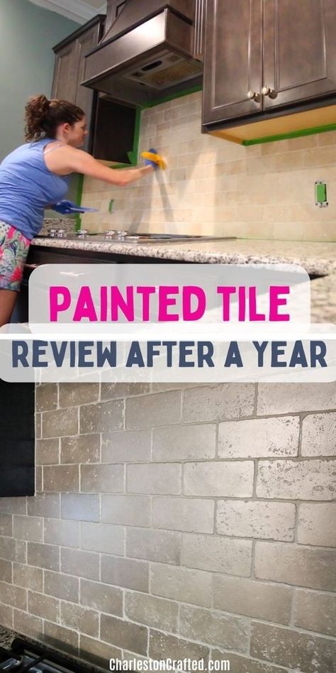 Considering painting tile in your home? Here is a review of our painted tile here at Charleston Crafted a year after doing it so you can decide if the painted tile lasts! Read our review and decide for yourself if you will take the plunge into this project! How To Paint Over Tile Backsplash, Painted Tile Backsplash Before And After, How To Paint Tile Backsplash Kitchen, Update Tile Backsplash, Painting Over Tile Backsplash, Diy Paint Tile Backsplash, Painted Ceramic Tile Backsplash, Painting Tile Kitchen Backsplash, Painted Tile Kitchen Backsplash