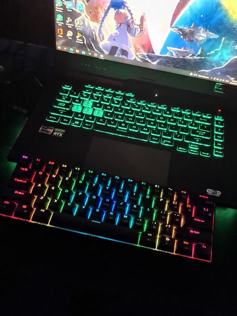 Rgb of rk61 + asus rog strix g15 Laptop Rog, Gaming Laptop Setup, Asus Rog Strix G15, Laptop Setup, Rgb Keyboard, Logo Game, Pc Setups, Iphone Obsession, Cool Tech Gadgets