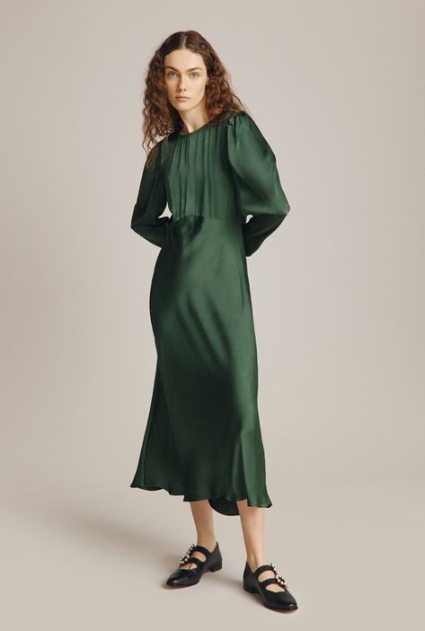 Slip Dress Modest, Satin Modest Dress, Dark Green Slip Dress, Dark Green Satin Dress, Party Palette, Claudia Dress, Green Slip Dress, Green Satin Dress, Satin Style