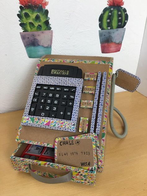 Cardboard Cash Register, Cardboard Crafts Kids, Cardboard Box Crafts, Reading Diy, Crafty Mom, Taco Truck, Easy Paper Crafts Diy, Cash Register, Fun Easy Crafts