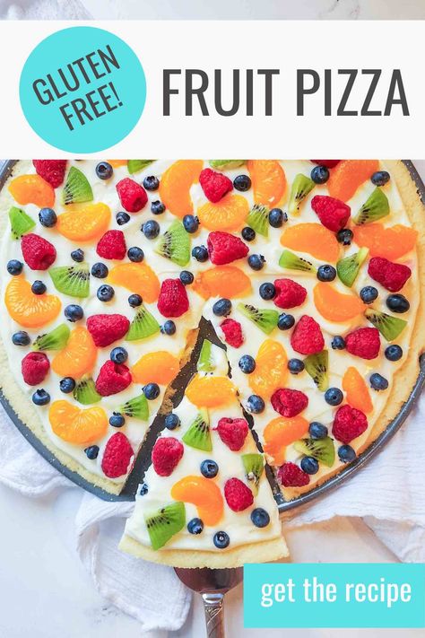 Gluten Free Fruit Pizza, Sugar Cookie Pizza, Dessert Pizza Fruit, Fruit Pizza Crust, Fruit Sugar Cookies, Fruit Pizza Sugar Cookie, Sugar Cookie Crust, Fruit Pizza Recipe, Gluten Free Sugar Cookies