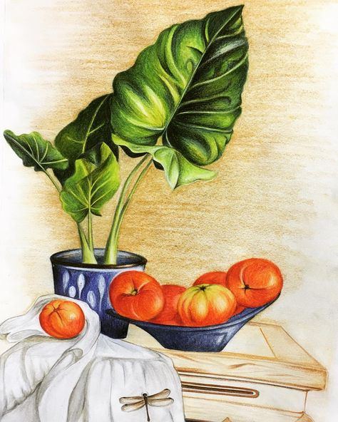 Beautiful still life painting in pencil colours done by Vruta. . . #stilllife #pencilcolor #staedtler #drawing #nature #beautiful #colorful… Still Life Drawing With Pencil Colour, Colour Pencil Still Life Drawings, Still Life Composition Drawings, Still Life Colour Pencil, Steel Life Painting, Steel Life Drawing, Still Life Drawing Colour, Oil Pastel Still Life Drawing, Still Life Painting Easy