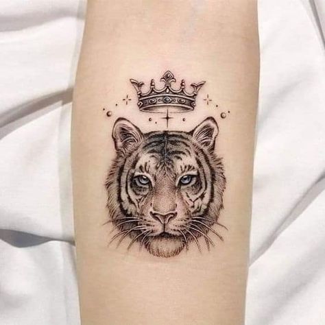 Beautiful tiger with crown tattoo Tiger Tattoo Thigh, Crown Tattoos For Women, Tiger Eyes Tattoo, Petit Tattoo, Crown Tattoo Design, Hand Tattoos For Girls, Lion Head Tattoos, Tiger Tattoo Design, Tattoo For Son