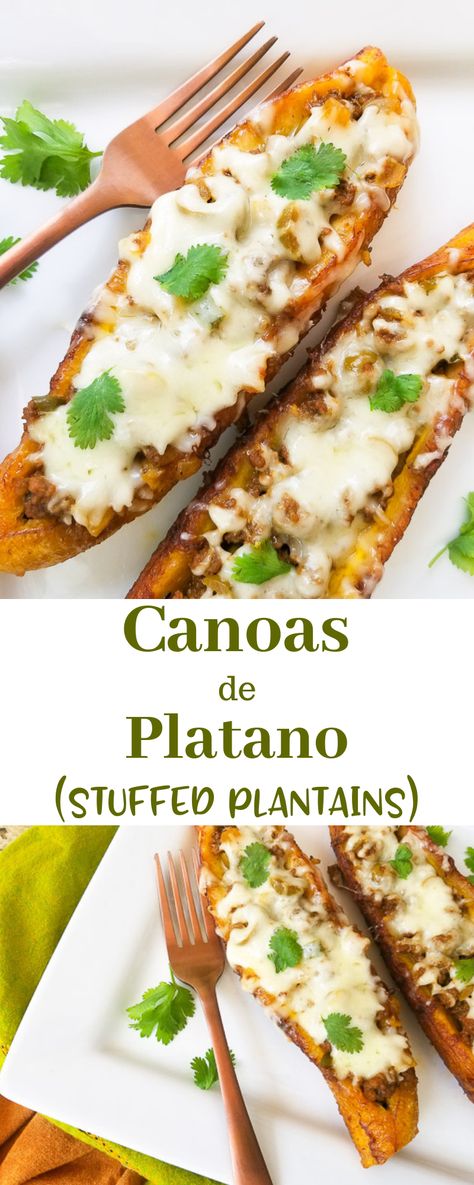 Stuffed Plantains Ground Beef, Sweet Plantain Boats, Cheese Stuffed Plantains, Stuffed Plantains Puerto Rico, Stuff Plantain Recipes, Plantain And Sweet Potato Recipes, Stuffed Sweet Plantain Recipes, Baked Plantain Recipes, Stuffed Plantain Recipes