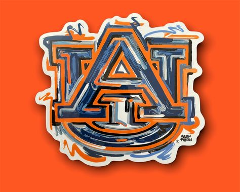 "Justin Patten brings his unique, artistic style to this Auburn Tigers logo with this vinyl sticker. Stickers can be used on car windows and more! Size: 4.5\" x4.5\" Justin Patten is Licensed by Auburn University to create these Stickers. © Justin Patten. All rights reserved." Auburn Ideas, Auburn Logo, Zionsville Indiana, Auburn Alabama, Auburn Football, Dorm Art, College Logo, Auburn University, Artistic Style