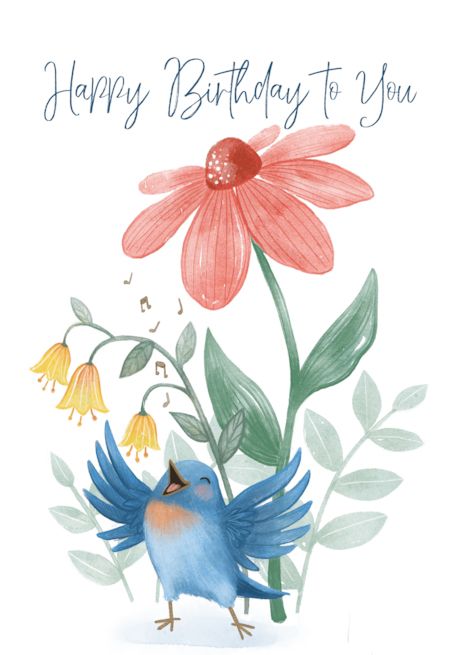 Birthday Wishes With Birds, Happy Birthday Birds Beautiful, Happy Birthday To You Both, Happy Birthday Wishes Watercolor, Bird Birthday Cards, Happy Birthday Bird, Happy Birthday Birds, Bird With Flowers, Happy Birthday Wishes For A Friend