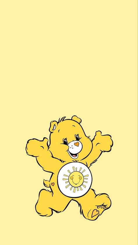 Yellow Bear Aesthetic, Yellow Care Bear, Sunshine Bear, Bear Aesthetic, Sunshine Wallpaper, Funshine Bear, Bear Paintings, Cocoppa Wallpaper, Bear Pictures