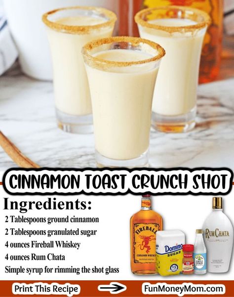 CINNAMON TOAST CRUNCH SHOTS Recipe:... - To Simply Inspire Cinnamon Toast Crunch Shots, Cinnamon Toast Crunch Drink, Cinnamon Toast Crunch Shot, To Simply Inspire, 5 Oclock, Fireball Whiskey, Fun Money, Cinnamon Toast Crunch, Shot Recipes