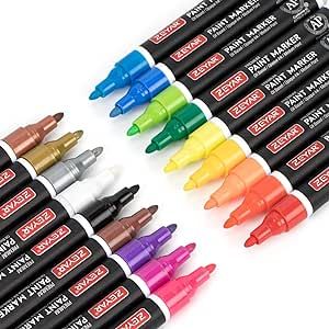 ZEYAR Oil-Based Paint Markers for Rock Painting, Medium Point, Waterproof ink, 18 Colors, AP Certified, Great on Mug, Rock, Glass, Canvas, Metal and more (18 Colors) Oil Based Sharpie, Acrylic Paint Pens, Gold Sand, Painting Medium, Paint Marker, Red Barns, Metallic Pink, Paint Markers, Paint Pens