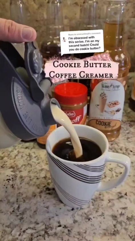 Cookie Butter Coffee Creamer Recipe! https://linktr.ee/TheCraftologist | The Craftologist | Cookie Butter Coffee Creamer, Brown Butter Coffee Creamer, Cookie Butter Creamer, Cake Batter Coffee Creamer, Craftologist Coffee Creamer, The Craftologist, Caramel Creamer Recipe, Iced Coffee Syrup, Cookie Butter Coffee