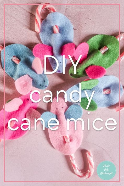 DIY candy cane mice (free template!) - Candy Cane Mouse Template, Felt Mouse Candy Cane Holder, Candy Cane Mice, Felt Candy Cane Holders, Candy Cane Mouse, Diy Candy Cane, Candy Cane Crafts, Mouse Crafts, Craft Things