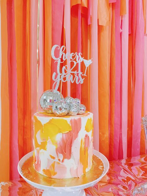 Sweet 16 Pink And Orange Theme, Pink Orange Theme Party, Pink Orange Balloons, Colorful 30th Birthday Party, Pink And Orange Birthday Party Aesthetic, Pink Orange And White Birthday Decorations, Pink And Orange Bday Cake, Pink Orange Party Decor, Summer Birthday Themes For Women