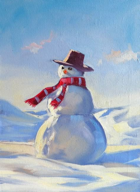 Christmas Crafs, Painting Snowman, Capricorn Tattoo, Painting Snow, Snowman Painting, Holiday Painting, Winter Painting, Oil Painting Portrait, Christmas Drawing