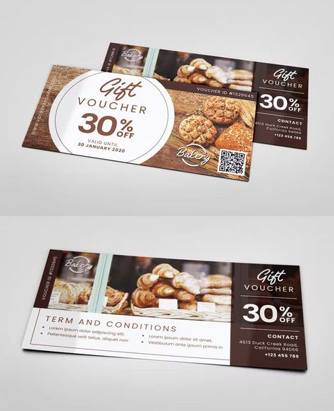 Delicious Bakery Gift Voucher Template PSD, AI, EPS Food Vouchers, Gift Voucher Template, Gift Voucher Design, Voucher Template, Voucher Design, Photoshop Software, Cleaning Gift, Class Gift, Gift Voucher