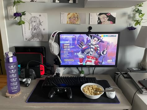 Gaming Nook, Vertical Monitor, Small Room Setup, Setup Pc, Computer Desk Setup, Cozy Gaming, Gamer Setup, Otaku Room, Aesthetic Room Ideas