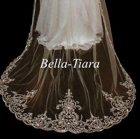 Embroidery Wedding Veil, Beaded Edge Veil, Crystal Cathedral, Diy Wedding Veil, Beaded Wedding Veils, Ivory Bridal Gown, Ivory Wedding Veils, Cathedral Wedding Veil, Veil Crystal