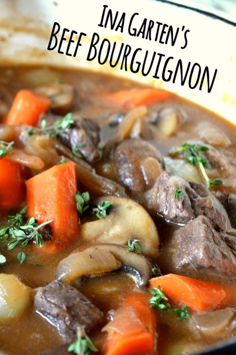 Ina Garten's Beef Bourguignon ~ the ultimate homey dish from the Queen of comfort food herself! This easy beef stew will quickly become a family favorite. Barefoot Contessa Recipes, The Barefoot Contessa, Easy Beef Stew, Ina Garten Recipes, Barefoot Contessa, Where's The Beef, Winter Nights, Beef Dishes, Apple Juice