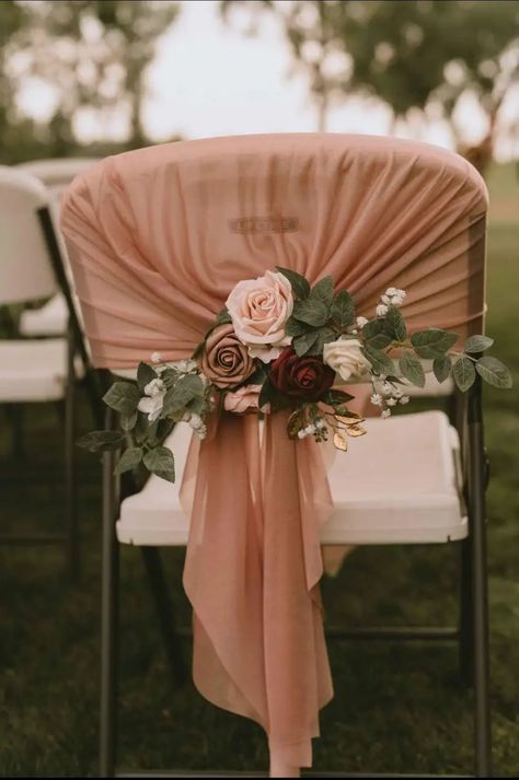 Metal Chair Wedding Decor, Decorating Folding Chairs For Wedding, Chair Ideas For Wedding, Metal Folding Chair Decorations Wedding, Chair Design Wedding, Folding Chair Wedding Decor, Diy Chair Covers Wedding Cheap Simple, Chair Sash Ideas Wedding Diy, Bride Chair At Shower Bridal Parties