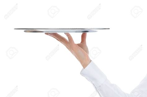 Waiter Holding Plate, Holding Tray Pose Drawing, Holding A Plate Reference Drawing, Hand Holding Tray Reference, Waiter Holding Tray, Maid Holding Tray Reference, Person Holding Tray Reference, Holding Pizza Reference, Leaning On Table Reference