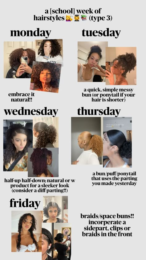 #hairstyles #hairinspo #hairstyleideas #curlyhair #curlyhairstyles #type3 Type 4b Natural Hair Styles, Week Of Curly Hairstyles, How To Make Braids Last Longer, Hairstyles For Low Density Hair, Curly Hairstyles For The Week, Curly Hairstyles Videos Tutorials, How To Detangle Curly Hair, Curly Hair Inspiration Easy Hairstyles, How To Elongate Natural Curls