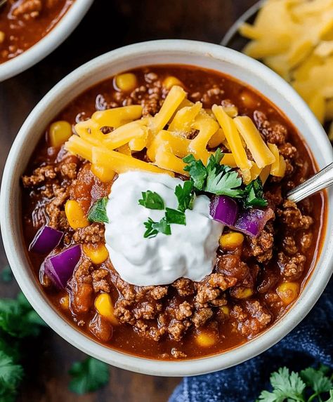 Beef Chili Recipe Chili Recipe With Corn, Chili With Corn, Corn Casserole Paula Deen, Recipe With Corn, Chili Cornbread Casserole, Chili Cornbread, Beef Chili Recipe, Chili And Cornbread, Corn Casserole Recipe