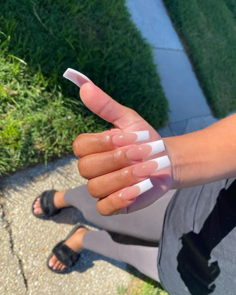 Long Square French Tip, Square French Tip, Nails French Tip, Square French, Drip Nails, Grunge Nails, French Tip Acrylic Nails, French Acrylic Nails, Short Square Acrylic Nails