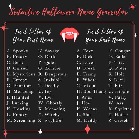 Cute Halloween Usernames, Halloween Username Ideas, Halloween Usernames, Vampire Username For Instagram, Halloween Themed Names, Pick A Number Questions, Halloween Name Generator, Number Questions, Love You Poems