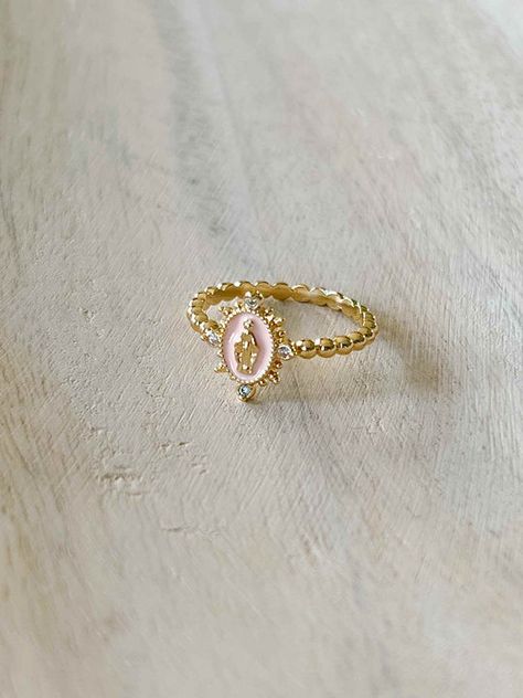 Different Gold Colors, Miraculous Medal Ring, Catholic Rings For Women, Purity Rings For Women, Catholic Ring, Virgin Mary Ring, Rosary Ring, Dope Jewelry Accessories, Purity Ring