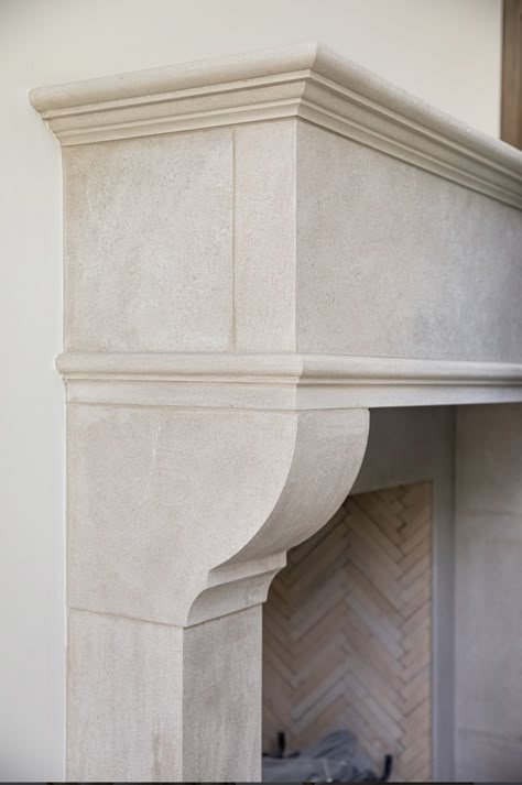 Limestone Surround Fireplace, Limestone Mantel Fireplace, Limestone Mantle Fireplace, Cast Limestone Fireplace, Stone Mantel Fireplace, Modern Mediterranean Fireplace, Plaster Mantle, Limestone Fireplace Mantle, Open Fire Places