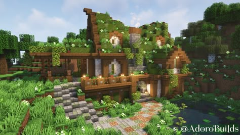 Mossy Cottage, Cottage Minecraft, Cottagecore Minecraft, Mc Build Ideas, Minecraft Theme, Minecraft House Plans, Mc Ideas, Easy Minecraft Houses, Minecraft Cottage