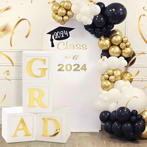 Amazon.com: 2024 Graduation Party Decorations, 4pcs White Grad Balloon Boxes with Letters of Gold GRAD for Graduation Decorations Class of 2024 Kindergarten High School College Graduation Party : Everything Else 2024 Graduation Decorations, Graduation School Decorations, White And Gold Graduation Party, Kindergarten Graduation Decorations, College Graduation Decorations, Nurse Graduation Party Decorations, Gold Graduation Decorations, College Graduation Party Decorations, Balloon Boxes