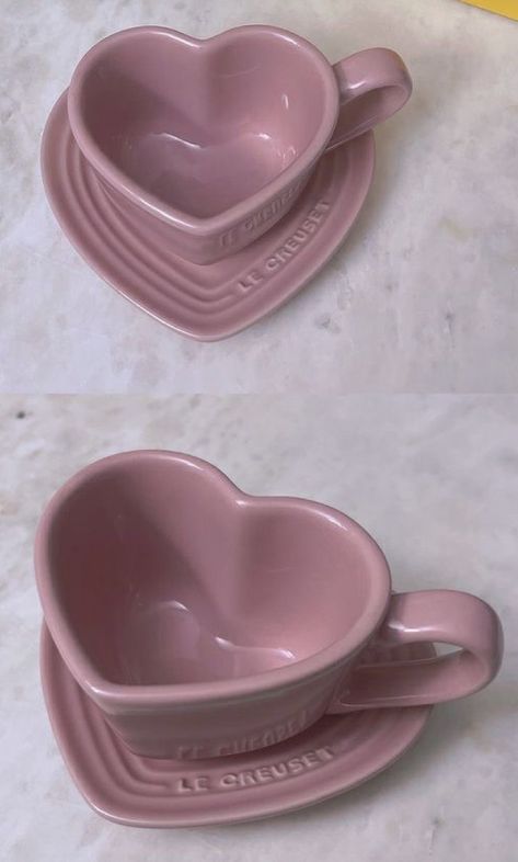 Cute Kitchen Wear, Ceramic Heart Mug, Cute Cooking Supplies, Heart Utensils, Cute Crockery, Valentines Day Home Decor, Pretty Mugs, Pink Chanel, Pink Kitchen