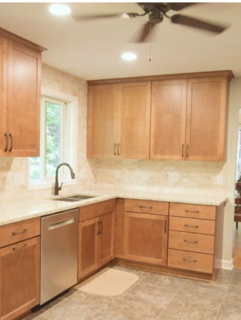 Kitchen With Honey Oak Cabinets, Kitchen Oak Cabinets, Future House Design, Kitchen Oak, Apartment Kitchen Ideas, Honey Oak Cabinets, Granny House, Galley Kitchen Remodel, Kitchen Updates