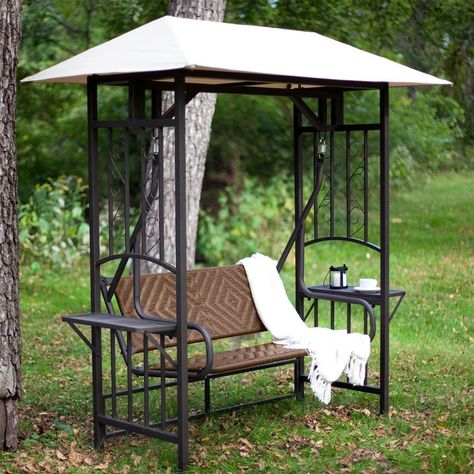 garden swing metal Enclosed Gazebo, Gazebo On Deck, Outdoor Glider, Patio Grande, Backyard Swings, Pergola Swing, Metal Swings, Backyard Gazebo, Patio Swing