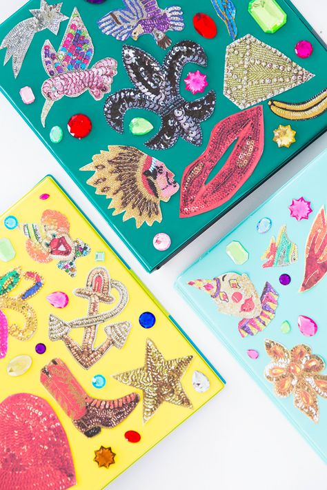 DIY Sequin Patch Binders Diy Sequin Patches, Sequin Painting, Sequin Crafts Diy, Sequin Diy, Embroidery Magic, Diy Sequin, Diy Mod Podge, Sequins Diy, Sequin Crafts