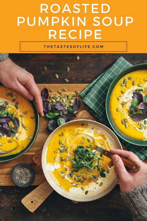 Discover the ultimate fall comfort food with our creamy pumpkin soup. This easy and healthy recipe uses fresh, roasted pumpkin to create a velvety texture that's perfect for paleo and Whole 30 diets. Make it a part of your Thanksgiving dinner or enjoy it as a cozy homemade soup this season. Roasted Pumpkin Soup Recipe, Creamy Pumpkin Soup Recipe, Roasted Pumpkin Soup, Vegan Pumpkin Soup, Roast Pumpkin Soup, Creamy Pumpkin Soup, Pumpkin Soup Recipe, Fresh Pumpkin, Sweet Potato And Apple