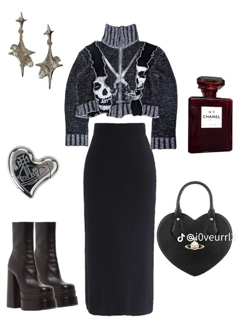 Edgy Sweater Outfits, Unique Styles Outfits, Goth Outfits Party, Rock Star Inspired Outfits, Goth Barbie Outfit, Alt Feminine Outfits, Goth Outfits Polyvore, Clothes Aesthetic, Blue Fits