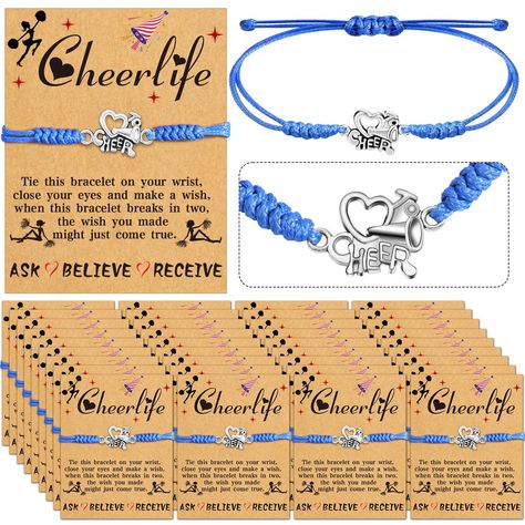 PRICES MAY VARY. 🌸Package You Receive: You'll receive 36 wrapped cheer gifts, each individually wrapped with a wish card and cheer bracelet, enough to share with your friends and family! 💖High Quality Material: Our cheer bracelets are woven with waxed yarn, strong and durable. Each bracelet comes with delicate alloy charms and cards to make the bracelet more charming 📐Size Adjustable: You can adjust the cheer bracelet according to the size of your hand, the bracelet size fits most wrists, sui Cheer Gifts End Of Year For Little Sister, Team Gifts Homemade, Cheap Team Spirit Stretch Bracelet As Gift, Cute Cheap Team Gifts, Cheer Brush Gifts, End Of Season Cheer Gifts Stones, Cheap Stretch Bracelet As Team Spirit Gift, Cheer Squad Christmas Gifts, Christmas Gift For Gymnastics Coach