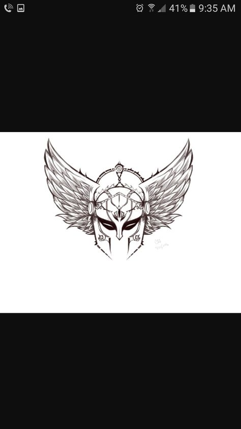 Valkyrie tattoo idea Small Valkyrie Tattoo, Valkyrie Helmet Drawing, Valkyrie Helmet Tattoo, Valkaryie Tattoo, Valkyrie Symbol Tattoo, Valkyrie Tattoo Woman Female Warriors, Valkyrie Wings Tattoo, Chest Neck Tattoo, Thor Tattoo