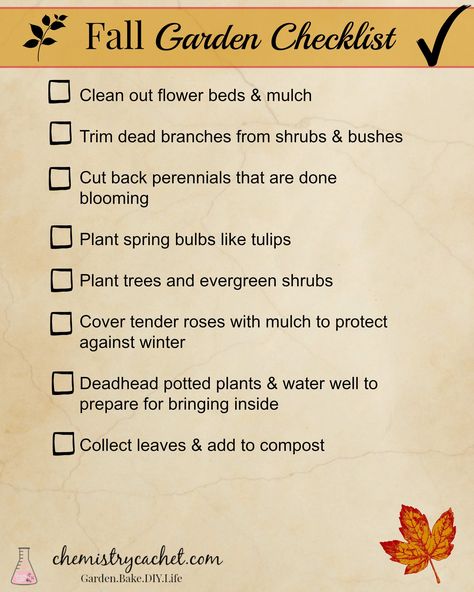 Fall Garden Checklist for busy people! Just the basic simple steps to keep your garden and yard going during winter chemistrycachet.com Grassless Backyard, Fall Garden Checklist, Garden Checklist, Planting Tulips, Indoor Vegetable Gardening, Fall Vegetables, Fall Garden Vegetables, Winter Vegetables, Winter Plants