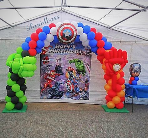 Marvel Balloon Arch, Arch Designs, Balloon Arches, Balloon Ideas, Balloon Art, Balloon Arch, Super Heroes, 5th Birthday, Balloon Decorations