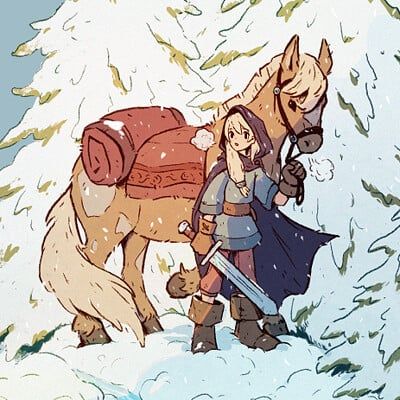 Indie Game Art Style, Reindeer Character Design, Adventure Character Design, Fantasy Cartoon Art, Character Design Inspiration Concept Art, Winter Character Design, Adventurer Character Design, Cute Winter Illustration, Digital Illustration Inspiration