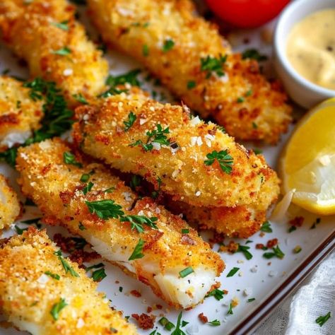 Baked Fish Sticks Healthy Fish Sticks, Baked Fish Sticks, Lemon Lush Recipe, Booze Recipes, Lush Recipes, Fish Dinners, Greek Lemon Chicken, Fish Sticks, Baked Asparagus