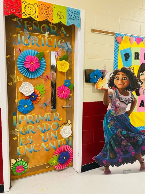 Colombia Classroom Door, Encanto Door Decorations Classroom, Fiesta Door Decorations Classroom, Encanto School Theme, Encanto Bulletin Board Ideas, Hispanic Heritage Door Decoration Ideas, Encanto Classroom Door, Encanto Bulletin Board, Encanto Classroom Theme