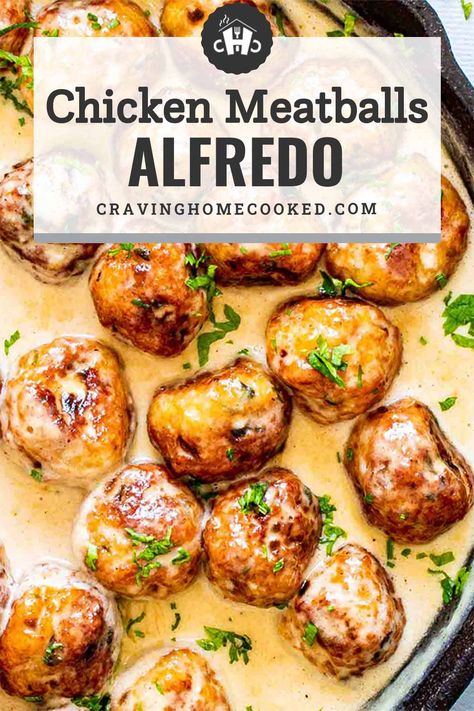 Meatballs Alfredo, Chicken Meatballs Crockpot, Easy Chicken Meatballs, Ground Chicken Meatballs, Alfredo Chicken, Chicken Parmesan Meatballs, Meatball Dinner, Chicken Meatball Recipes, Pasta Recipes Alfredo