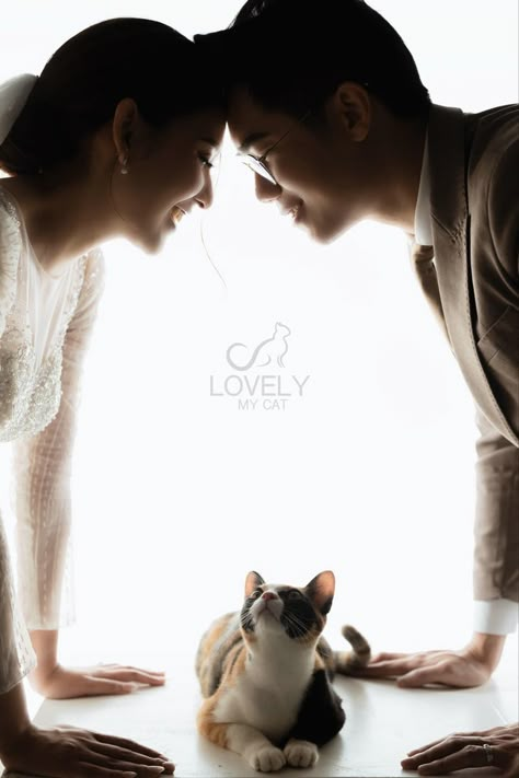 Prenup Photoshoot Ideas With Cats, Prewedding Ideas With Cat, Pre Wedding New Concept, Prenup With Cats, Vintage Pre Wedding Photoshoot, Pre Wedding With Dog, Couple With Cat Photography, Wedding With Cats, Couple And Cat Photoshoot