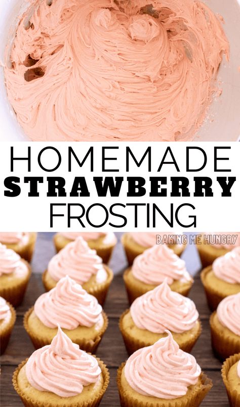 Homemade Strawberry Icing, Strawberry Icing Recipe, Strawberry Frosting Recipe, Raspberry Cupcake Recipes, Strawberry Frosting Recipes, Homemade Frosting Recipes, Strawberry Buttercream Frosting, Strawberry Icing, Easy Frosting