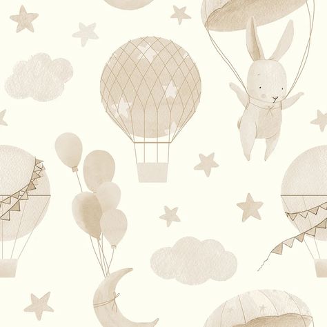 Helping the little ones drift off to sleep? We’ve got just the right wallpaper to help them doze off and go up and away! Large-scale bunny rabbits fly hot air balloons into the skies on this gorgeous neutral cream wallpaper. Colourful stars, balloons and moons floating above the clouds create a dream-like aesthetic perfect for those bedtime stories. A neutral colour scheme of peach and sandy greys is a soothing palette for a calm and quiet aesthetic. This bunny rabbit wallpaper would look beautiful in a child’s nursery room and is versatile enough to be paired with any colour decor. Product Code: ILW50279 Finish: Flat Surface Washability: Not Washable Roll Size: 50cm x 10m Pattern Repeat: 50cm Application: Paste The Paper