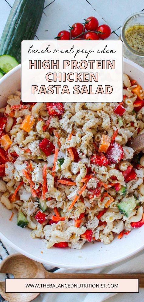 High Protein Pasta Salad, Chickpea Pasta Salad, Protein Pasta Salad, On The Go Lunch, High Protein Pasta, Pasta Lunch, Chicken Chickpea, Protein Lunch, Protein Packed Meals